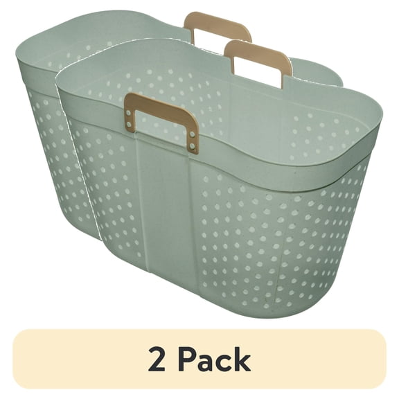 (2 pack) Mainstays Oval Flexible Decorative Laundry Basket, Sage Green Plastic