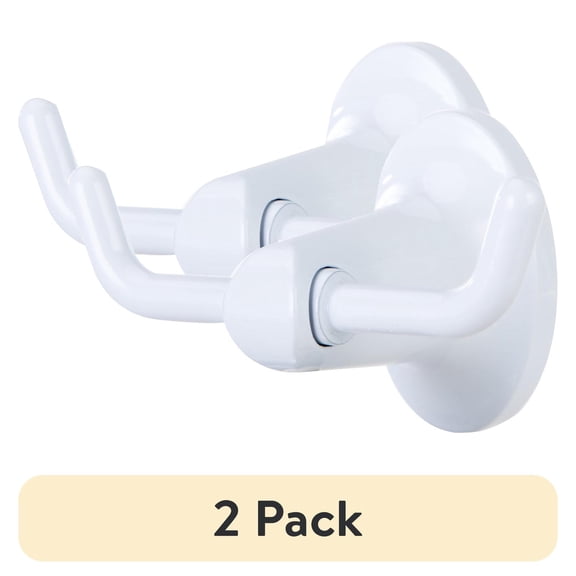 (2 pack) Mainstays Oval Style Steel Robe Wall Hook for Interior Locations, White, 3.23 in Assembled Width