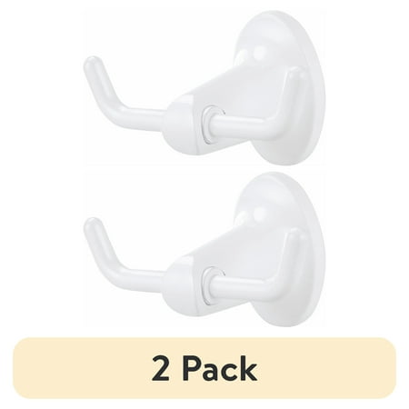 (2 pack) Mainstays Oval Style Steel Robe Wall Hook for Interior Locations, White, 3.23 in Assembled Width