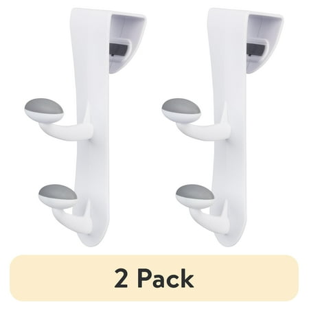 (2 pack) Mainstays White Over the Door Rubber Grip Hooks for Closet and Bathroom Storage, 2 Pack