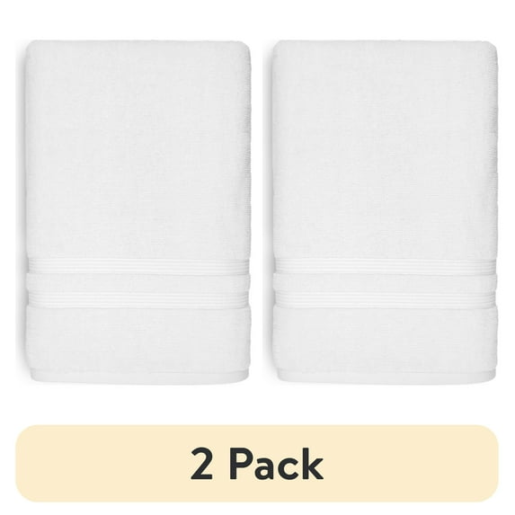 (2 pack) Mainstays Performance Cotton Bath Sheet, Oversized Super Soft Quick Dry Fade Resistant, Solid White