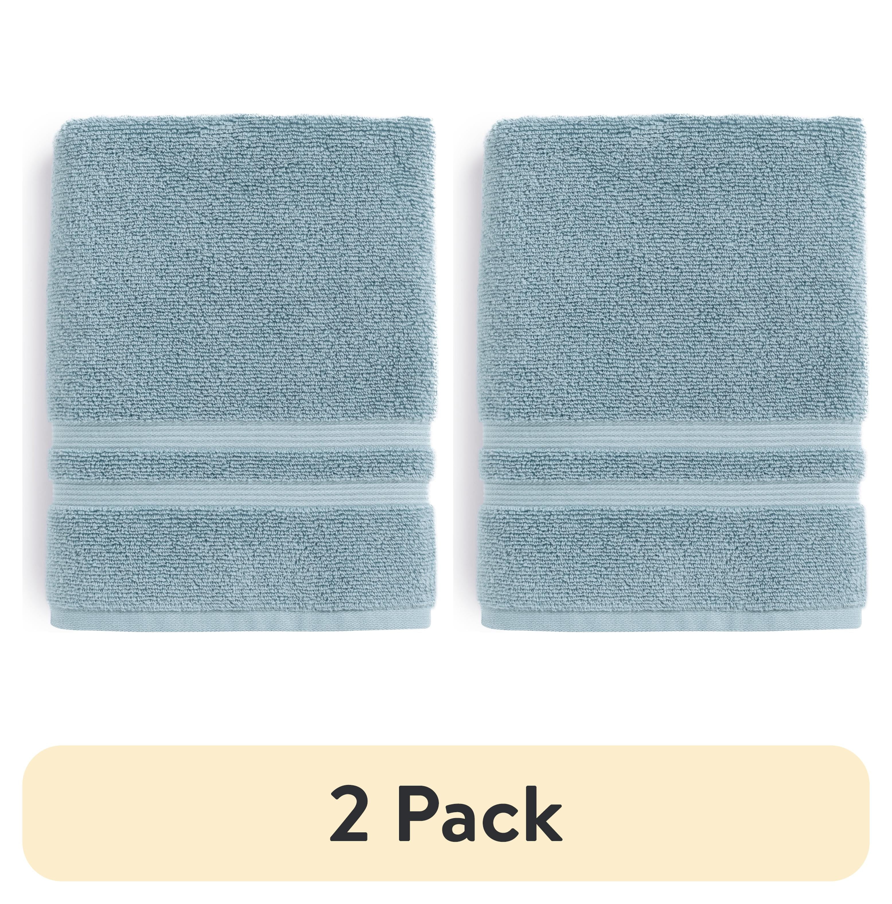 (2 pack) Mainstays Performance Cotton Bath Towel, Super Soft Quick Dry Fade Resistant, Solid Blue