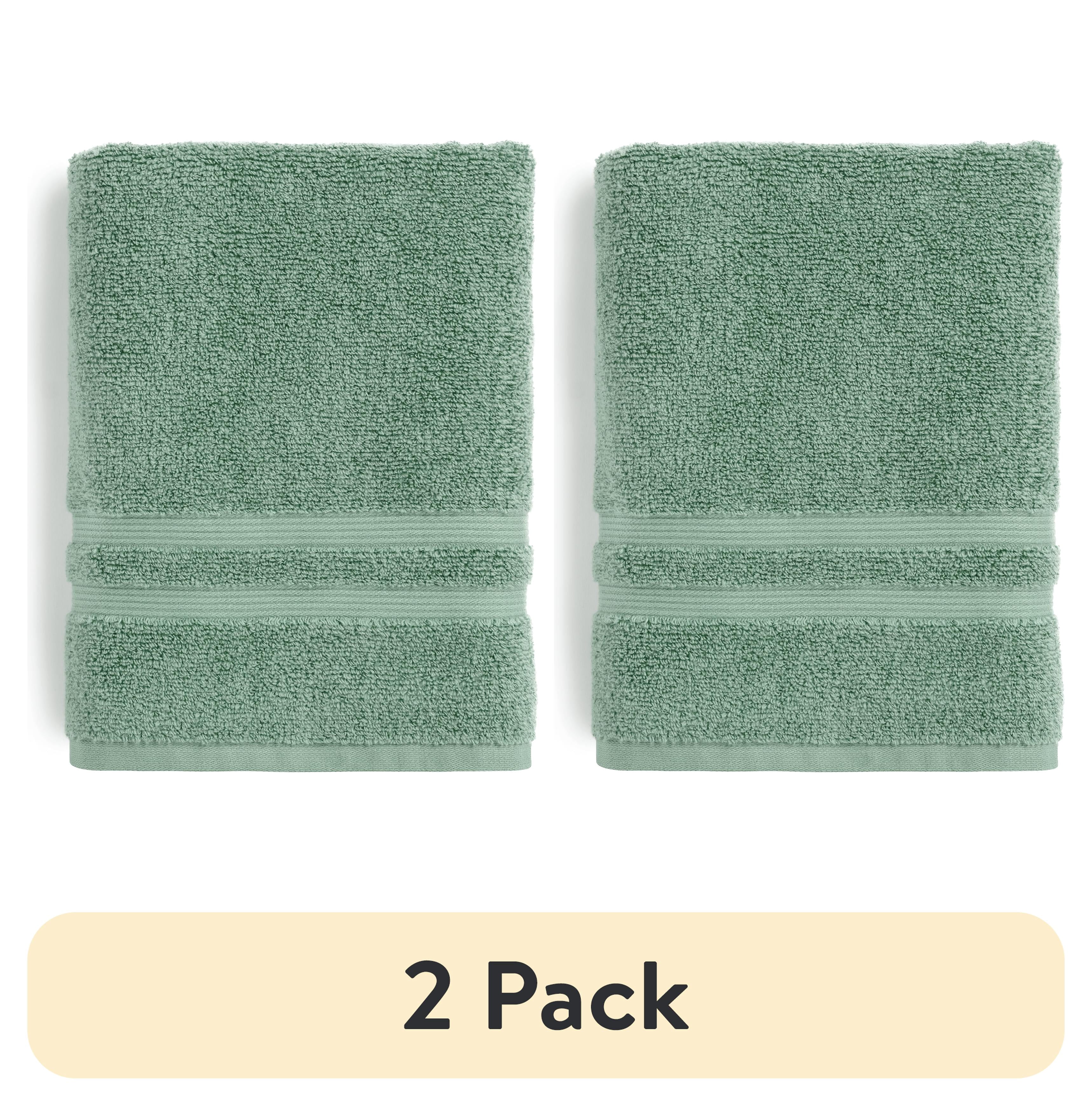 (2 pack) Mainstays Performance Cotton Bath Towel, Super Soft Quick Dry Fade Resistant, Solid Green