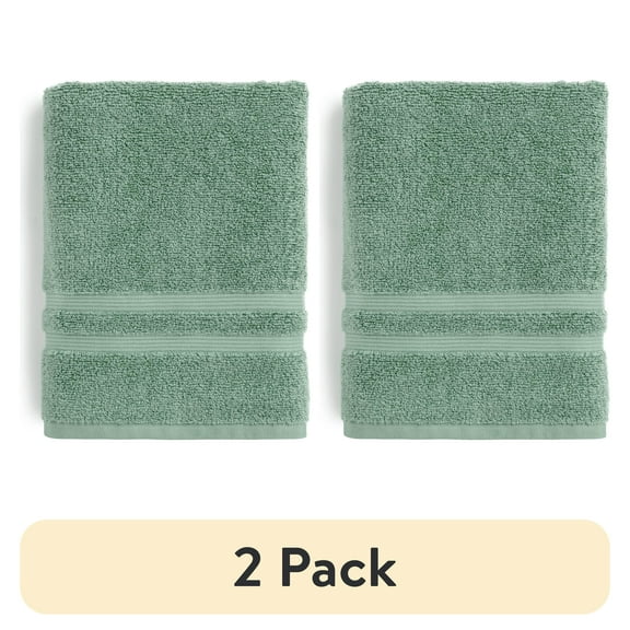 (2 pack) Mainstays Performance Cotton Bath Towel, Super Soft Quick Dry Fade Resistant, Solid Green
