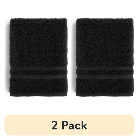 (2 pack) Mainstays Performance Cotton Bath Towel, Super Soft Quick Dry Fade Resistant, Solid Black