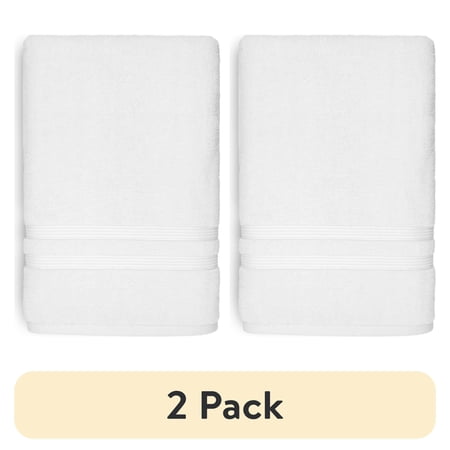(2 pack) Mainstays Performance Cotton Bath Towel, Super Soft Quick Dry Fade Resistant, Solid White