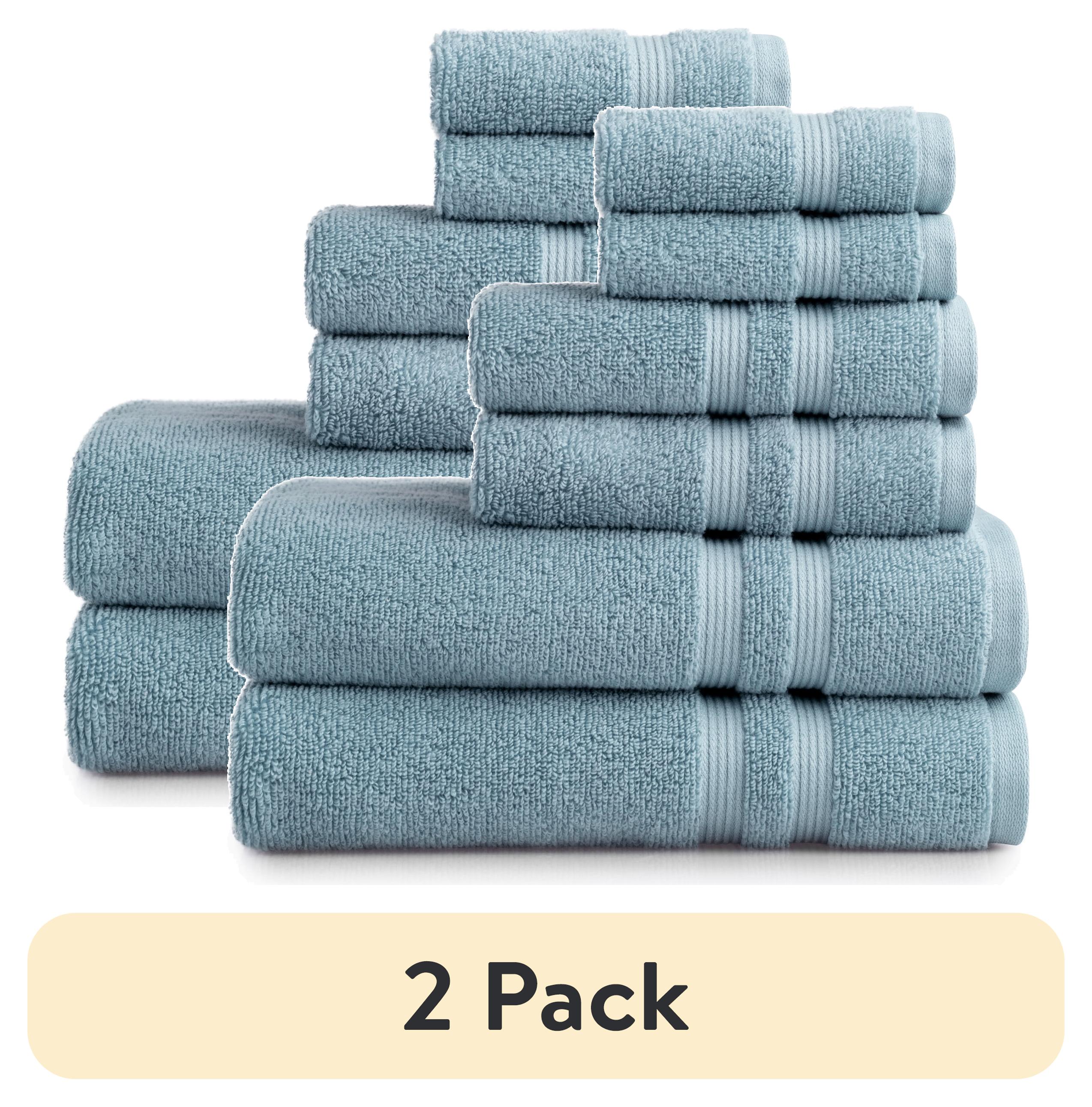(2 pack) Mainstays Performance Solid Bath Towel 6-Piece Set, Blue Linen ...