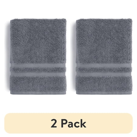 (2 pack) Mainstays Performance Cotton Hand Towel, Super Soft Quick Dry Fade Resistant, Solid Grey