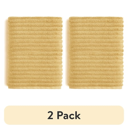 (2 pack) Mainstays Performance Cotton Bath Sheet, Oversized Super Soft Quick Dry Fade Resistant, Textured Yellow