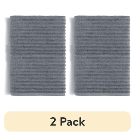 (2 pack) Mainstays Performance Cotton Bath Sheet, Oversized Super Soft Quick Dry Fade Resistant, Textured Grey