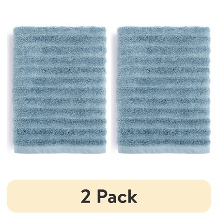 (2 pack) Mainstays Performance Cotton Bath Towel, Super Soft Quick Dry Fade Resistant, Textured Blue