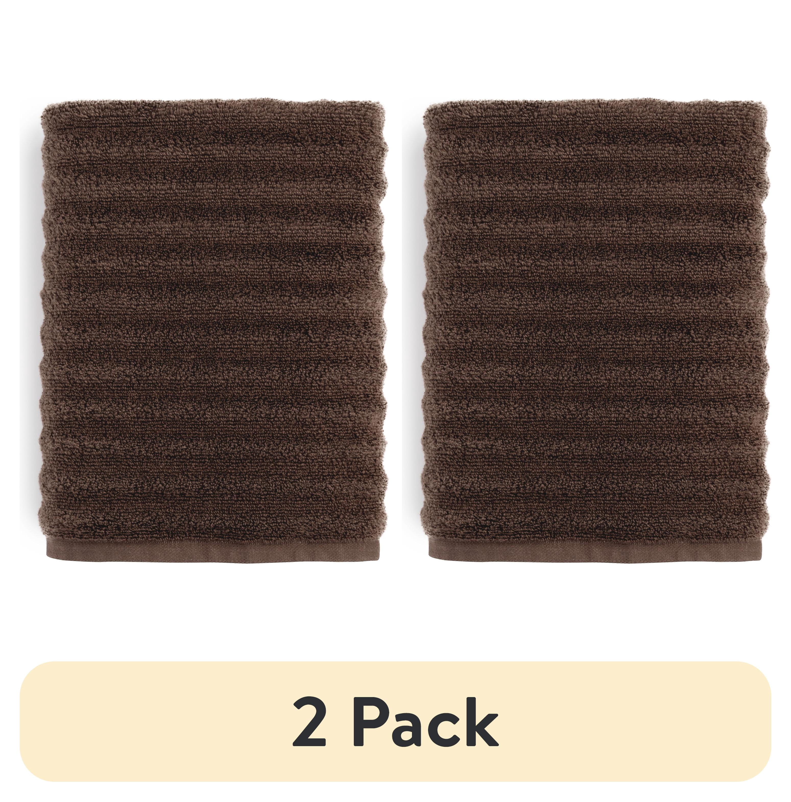 (2 pack) Mainstays Performance Cotton Bath Towel, Super Soft Quick Dry Fade Resistant, Textured Brown