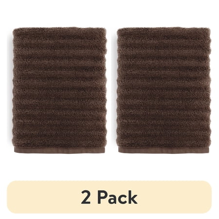 (2 pack) Mainstays Performance Cotton Bath Towel, Super Soft Quick Dry Fade Resistant, Textured Brown