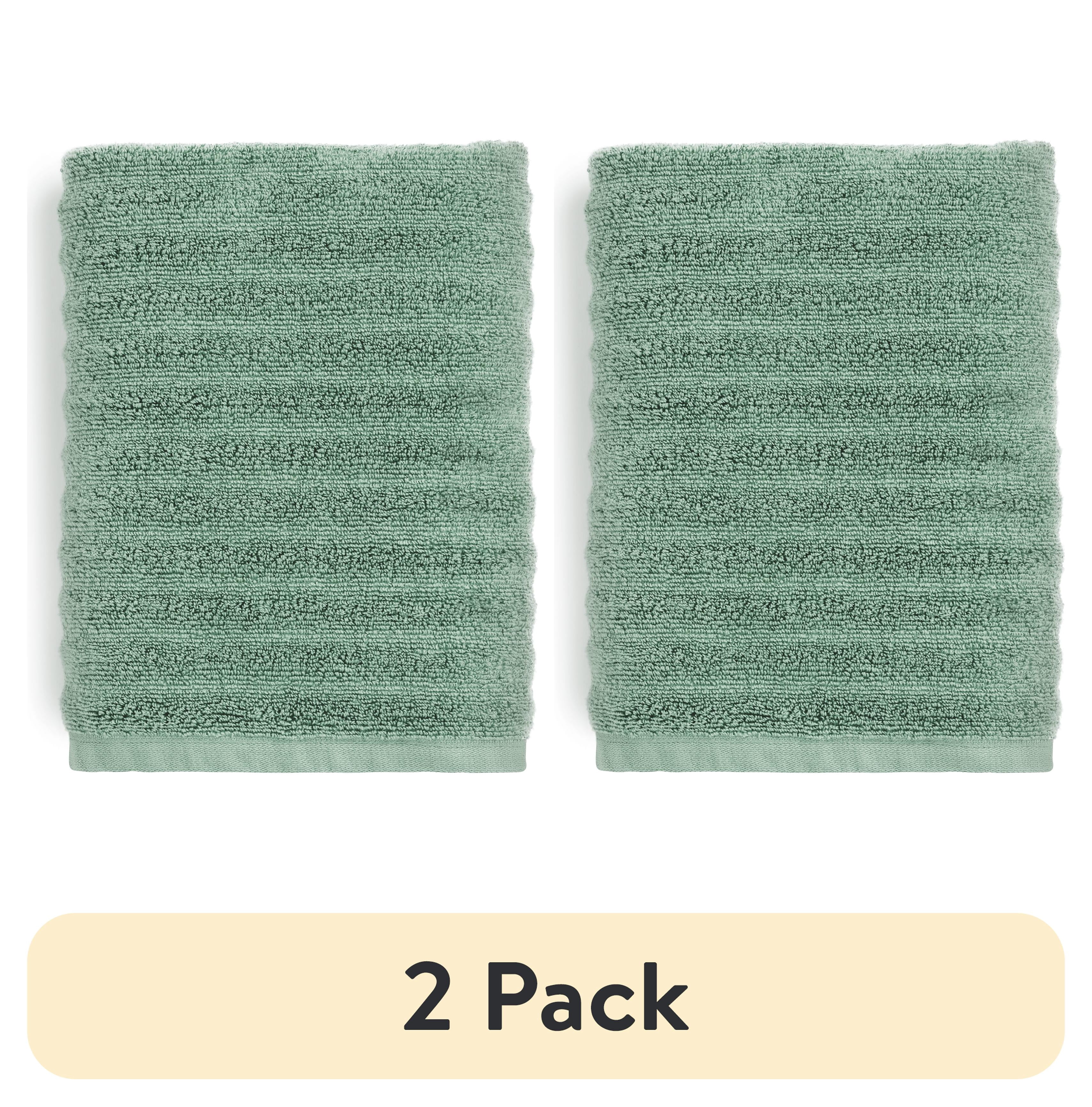 (2 pack) Mainstays Performance Cotton Bath Towel, Super Soft Quick Dry Fade Resistant, Textured Green