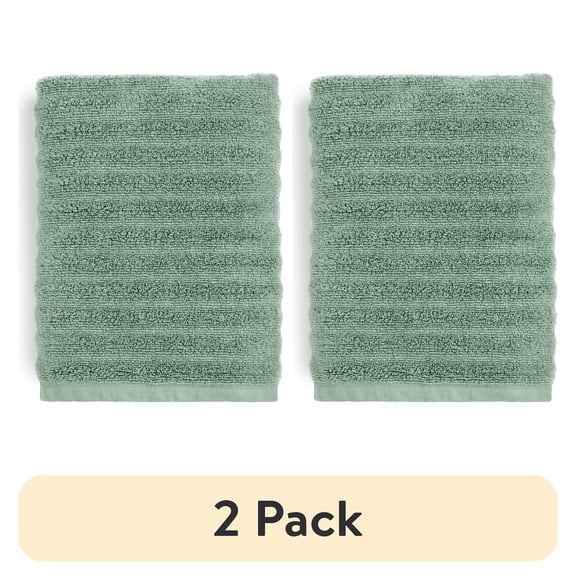 (2 pack) Mainstays Performance Cotton Bath Towel, Super Soft Quick Dry Fade Resistant, Textured Green