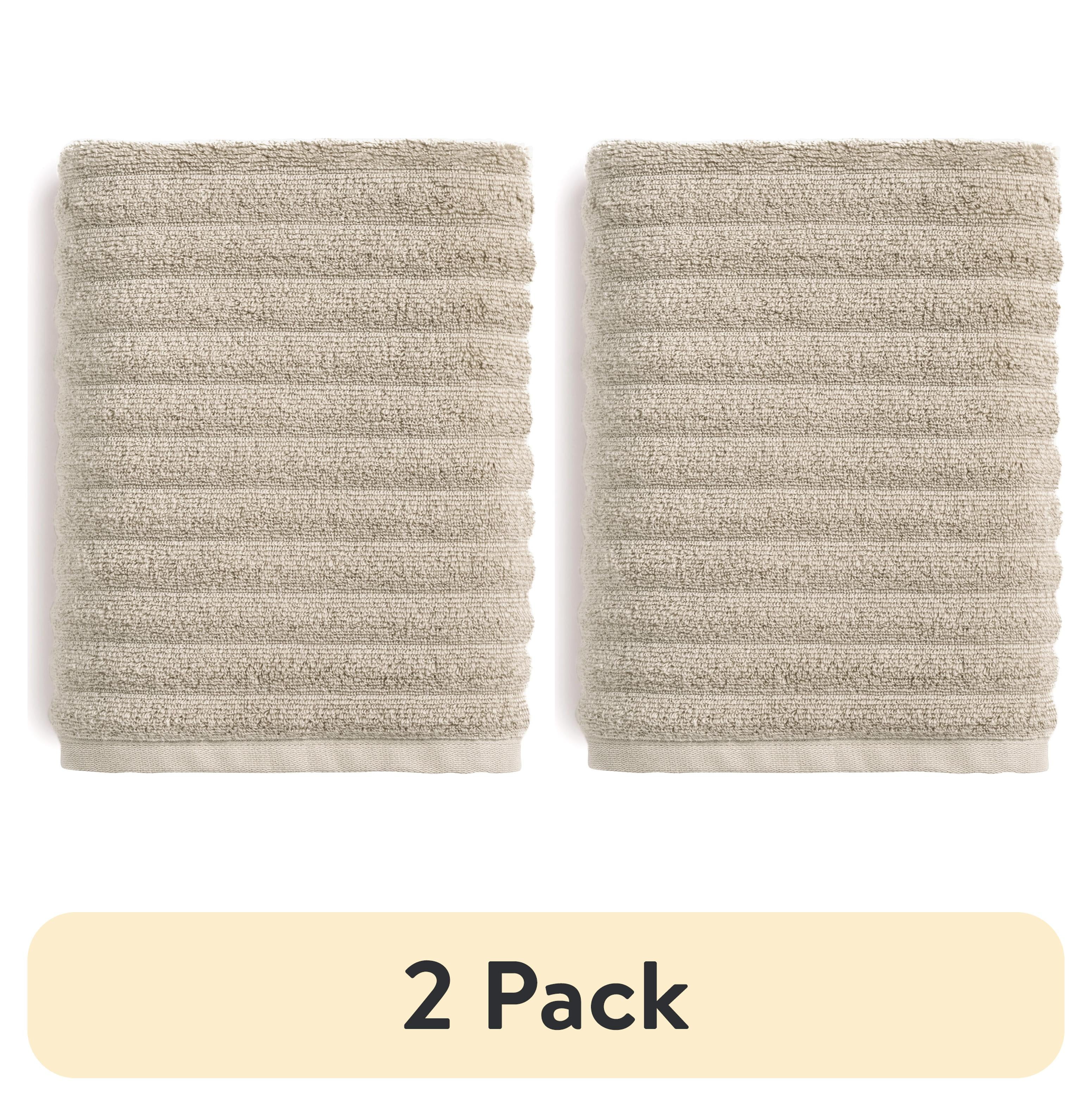 (2 pack) Mainstays Performance Cotton Bath Towel, Super Soft Quick Dry Fade Resistant, Textured Beige