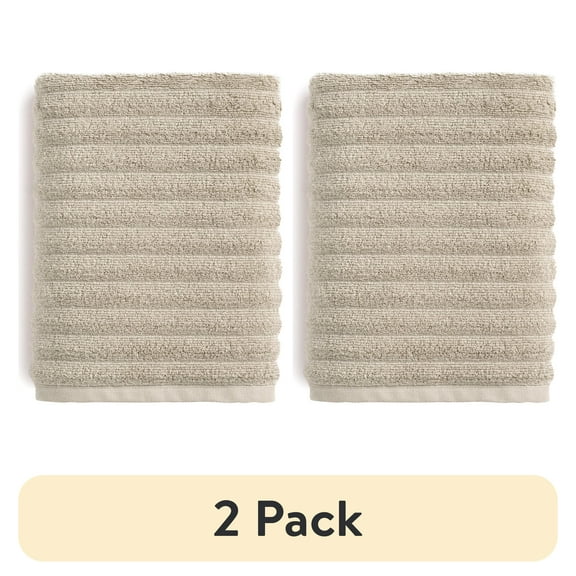 (2 pack) Mainstays Performance Cotton Bath Towel, Super Soft Quick Dry Fade Resistant, Textured Beige