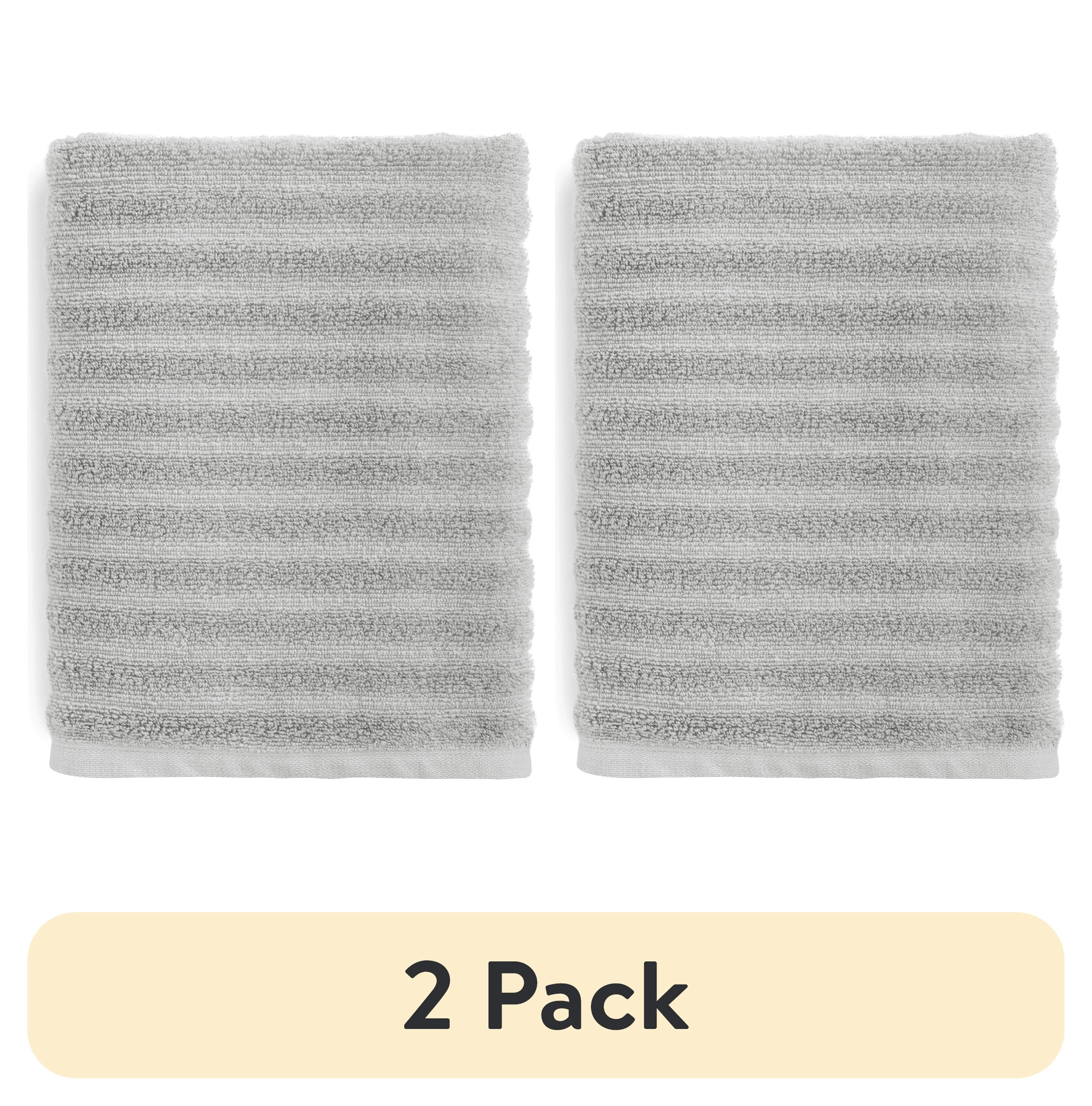 (2 pack) Mainstays Performance Bath Towel, Textured Soft Silver, Quick Dry, Fade Resistant