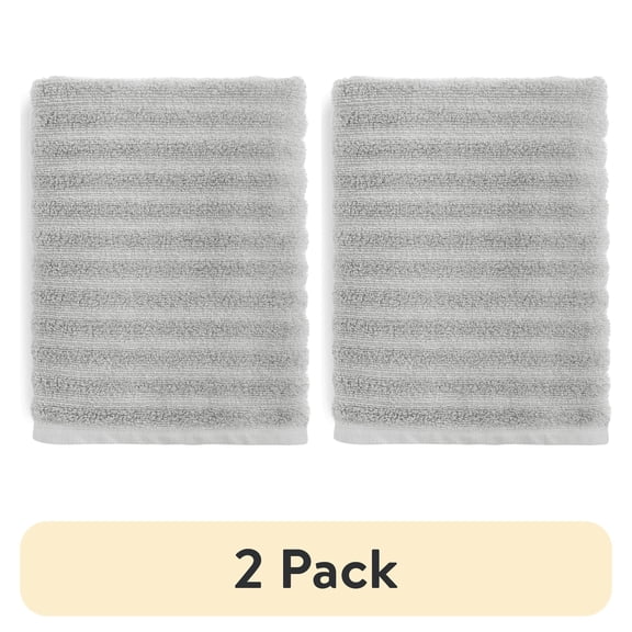 (2 pack) Mainstays Performance Cotton Bath Towel, Super Soft Quick Dry Fade Resistant, Textured Silver
