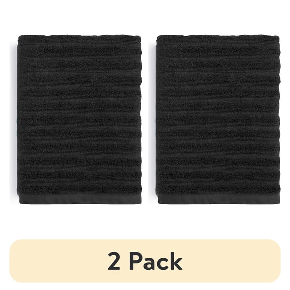 (2 pack) Mainstays Performance Cotton Bath Towel, Super Soft Quick Dry Fade Resistant, Textured Black