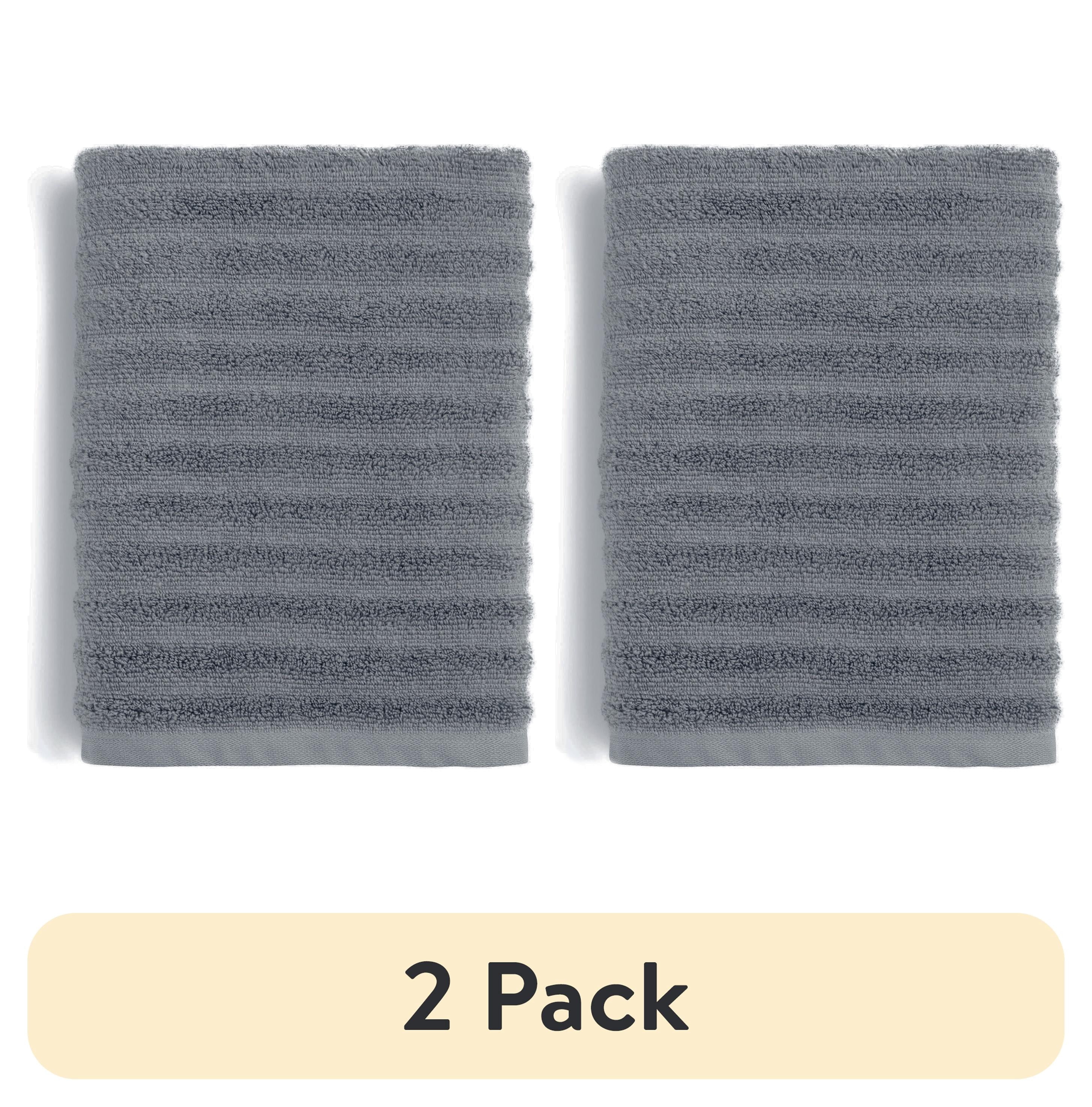 (2 pack) Mainstays Performance Textured Bath Towel, 54 in x 30 in, 87% Cotton/13% Recycled Polyester, Quick Dry, Fade Resistant, Grey