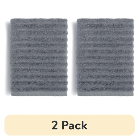 (2 pack) Mainstays Performance Cotton Bath Towel, Super Soft Quick Dry Fade Resistant, Textured Grey