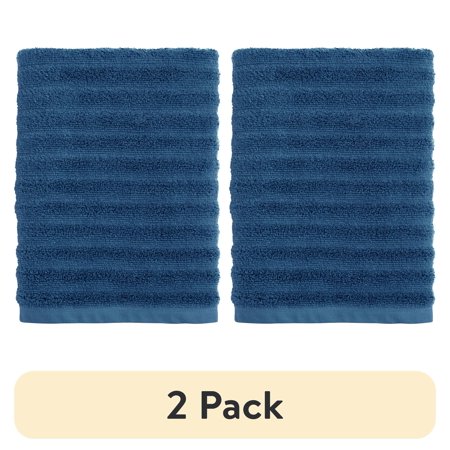 (2 pack) Mainstays Performance Cotton Bath Towel, Super Soft Quick Dry Fade Resistant, Textured Navy