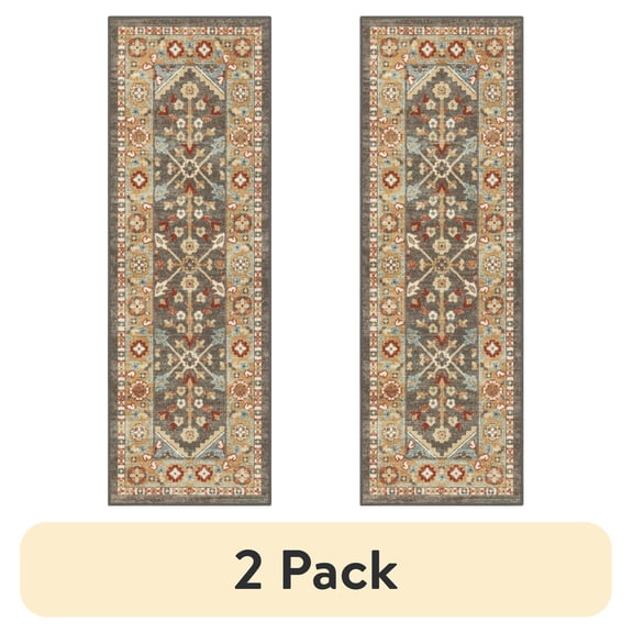 (2 pack) Mainstays Persian Border Medallion Indoor Runner Rug, Rust Brown, 1 ft 8 in x 5 ft