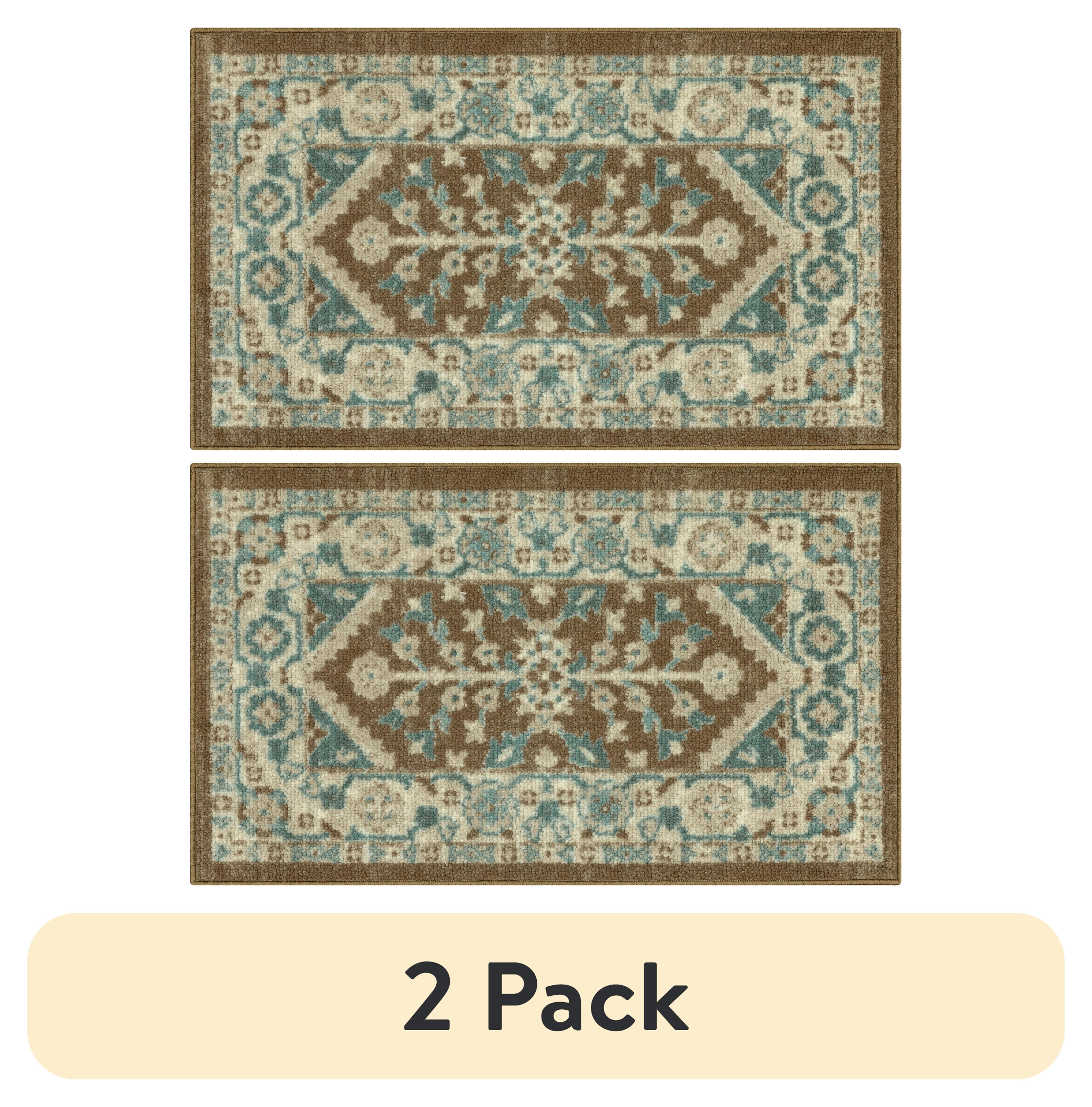 (2 pack) Mainstays Persian Border Medallion Loop Print Brown Blue Indoor Accent Rug, 1'8"x2'10"