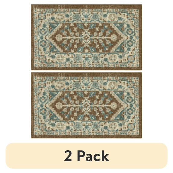 (2 pack) Mainstays Persian Border Medallion Loop Print Brown Blue Indoor Accent Rug, 1'8"x2'10"