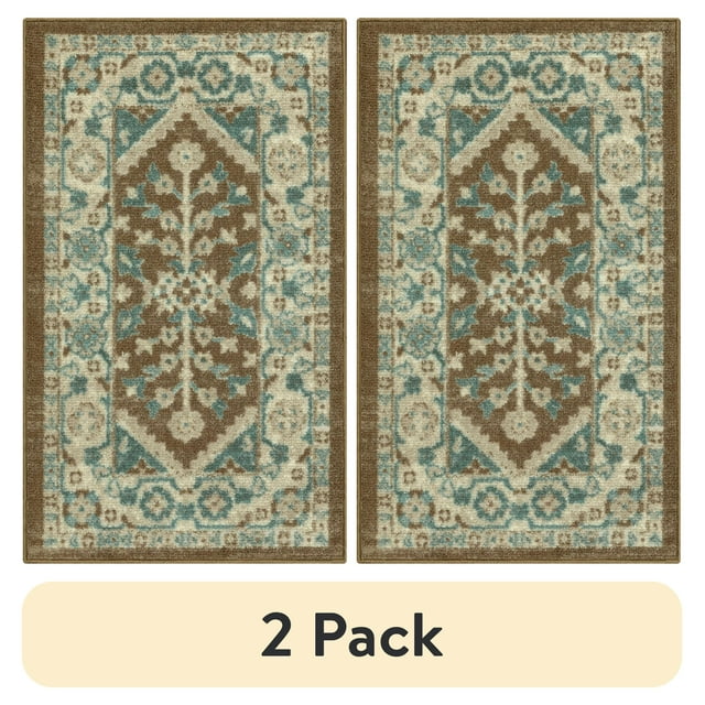 (2 pack) Mainstays Persian Medallion Loop Print Brown Blue Indoor ...