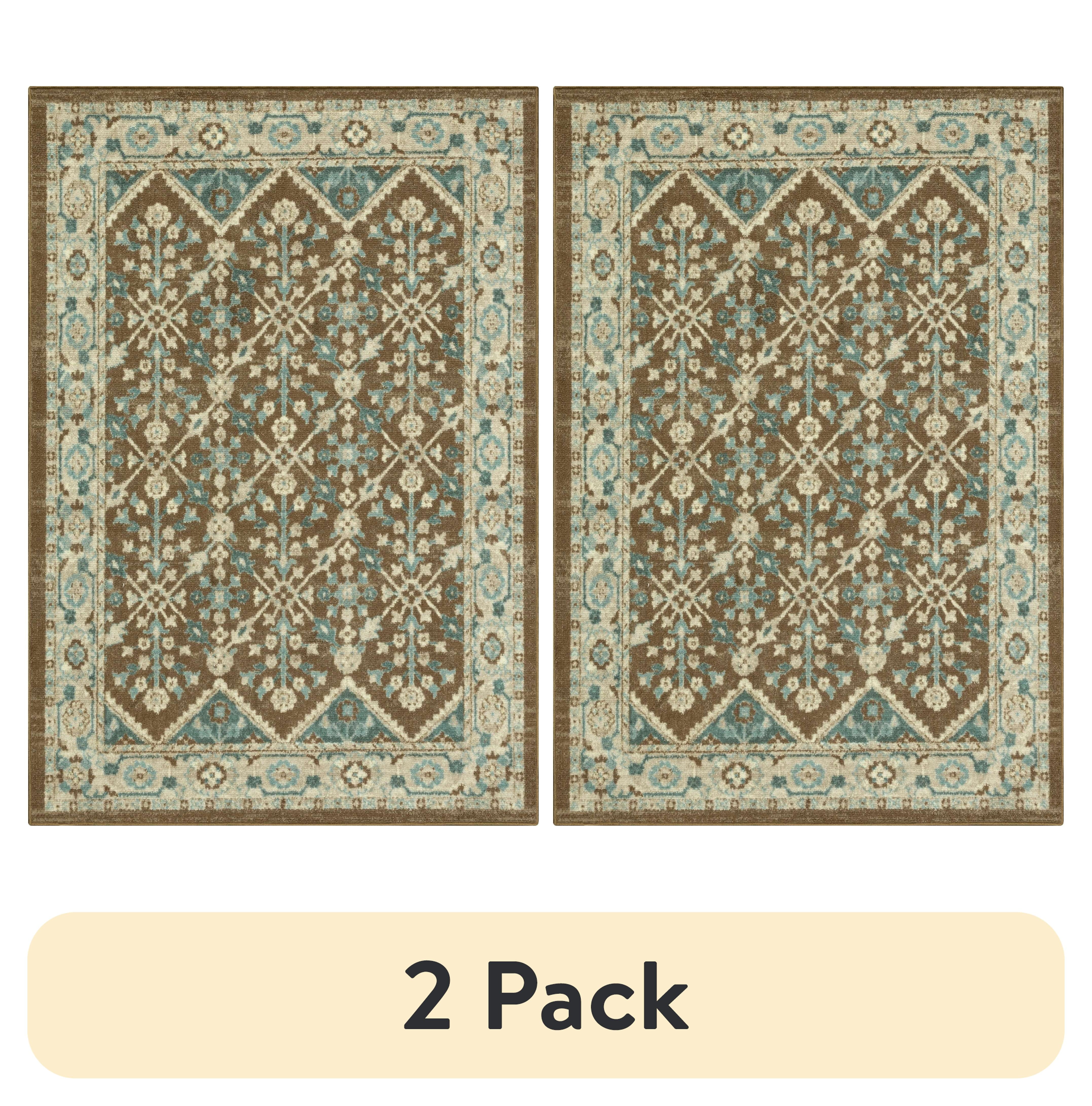 (2 pack) Mainstays Persian Border Medallion Loop Print Brown Blue Indoor Area Rug, 4 ft x 5 ft 4 in