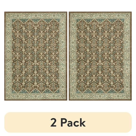 (2 pack) Mainstays Persian Medallion Loop Print Brown Blue Indoor Area Rug, 7' x 10'