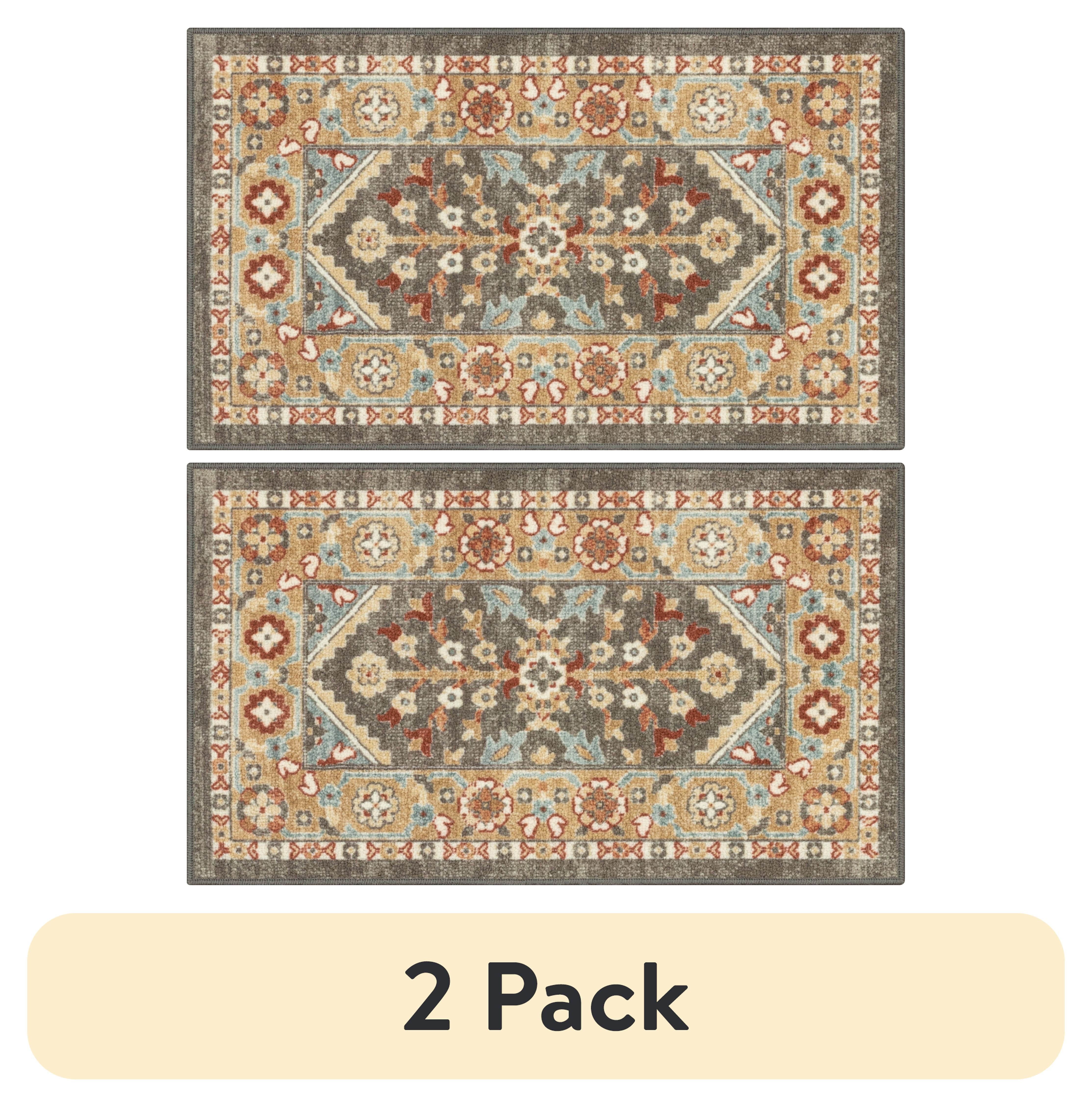 (2 pack) Mainstays Persian Border Medallion Loop Print Rust Brown Indoor Accent Rug, 1'8"x2'10"