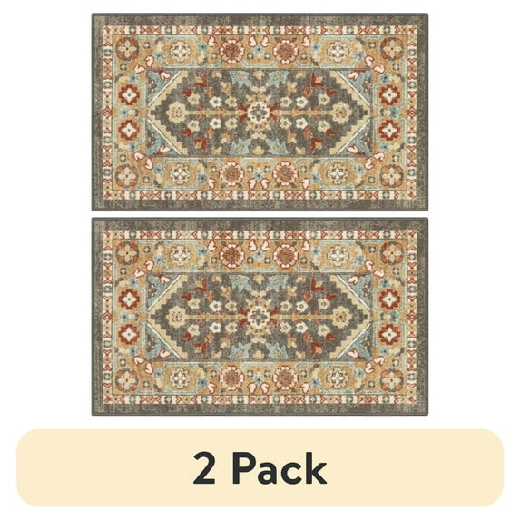 (2 pack) Mainstays Persian Border Medallion Loop Print Rust Brown Indoor Accent Rug, 1'8"x2'10"