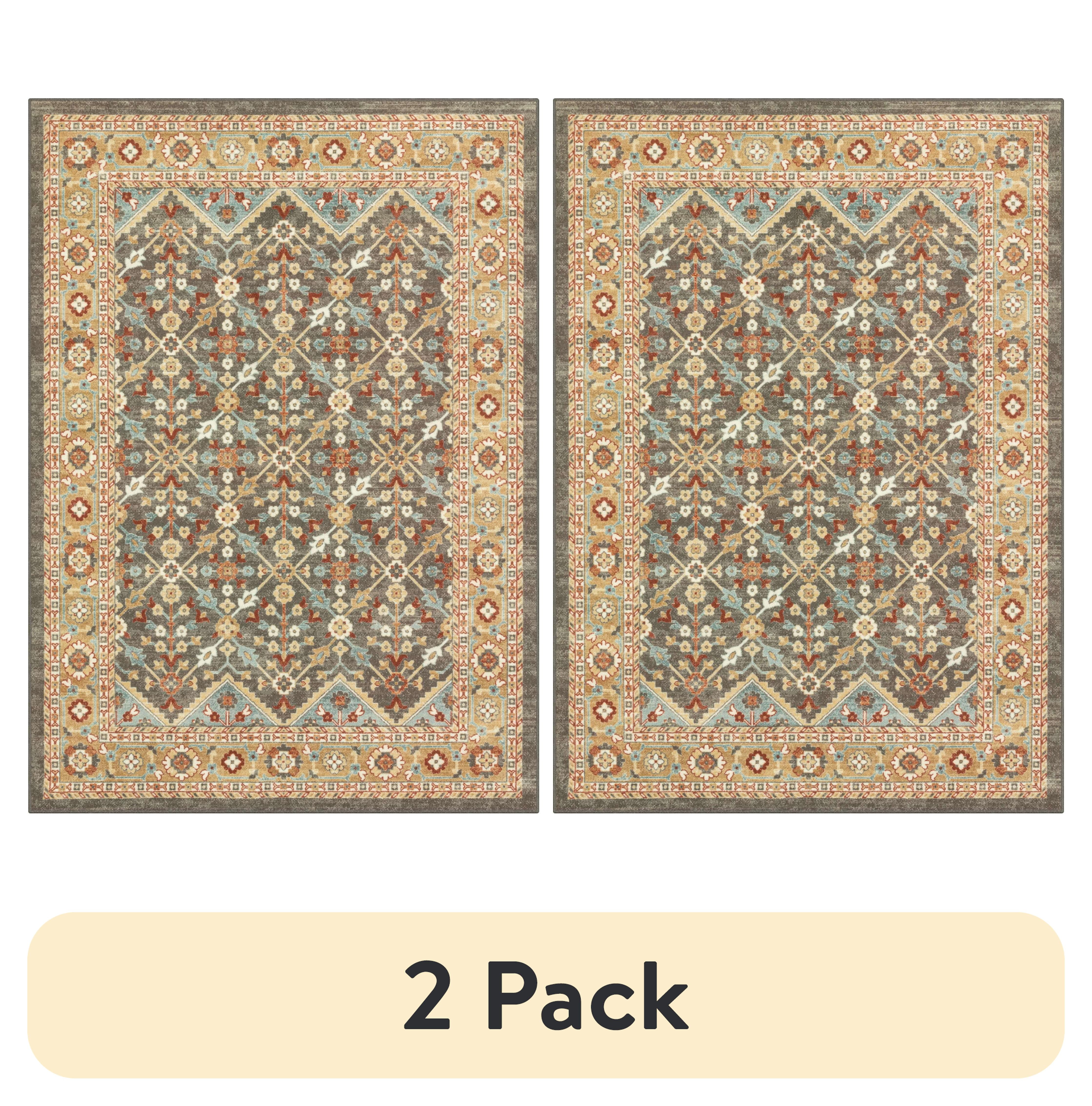 (2 pack) Mainstays Persian Border Medallion Loop Print Rust Brown Indoor Area Rug, 4' x 5'4"
