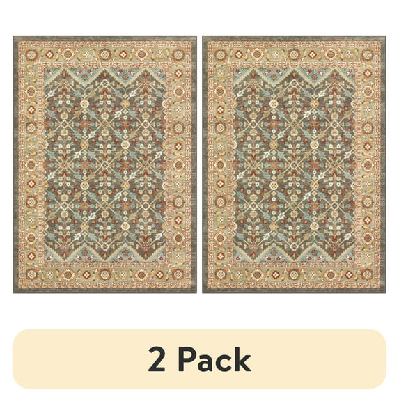 (2 pack) Mainstays Persian Border Medallion Loop Print Rust Brown Indoor Area Rug, 4' x 5'4"