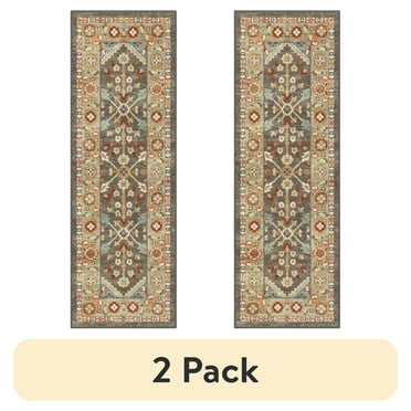 (2 pack) Mainstays Persian Border Medallion Loop Print Rust Brown Indoor Runner Rug, 1'8"x5'