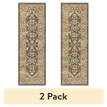 (2 pack) Mainstays Persian Border Medallion Loop Print Rust Brown Indoor Runner Rug, 1'8"x5'