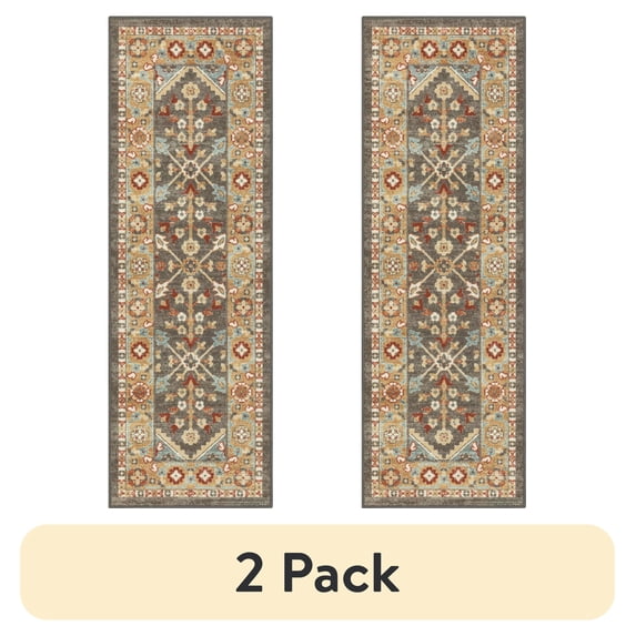 (2 pack) Mainstays Persian Border Medallion Loop Print Rust Brown Indoor Runner Rug, 1'8"x5'
