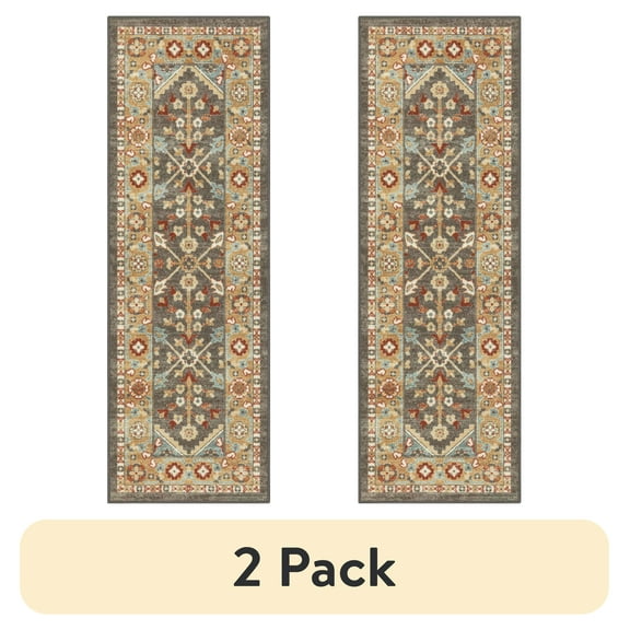 (2 pack) Mainstays Persian Border Medallion Loop Print Rust Brown Indoor Runner Rug, 1'8"x5'