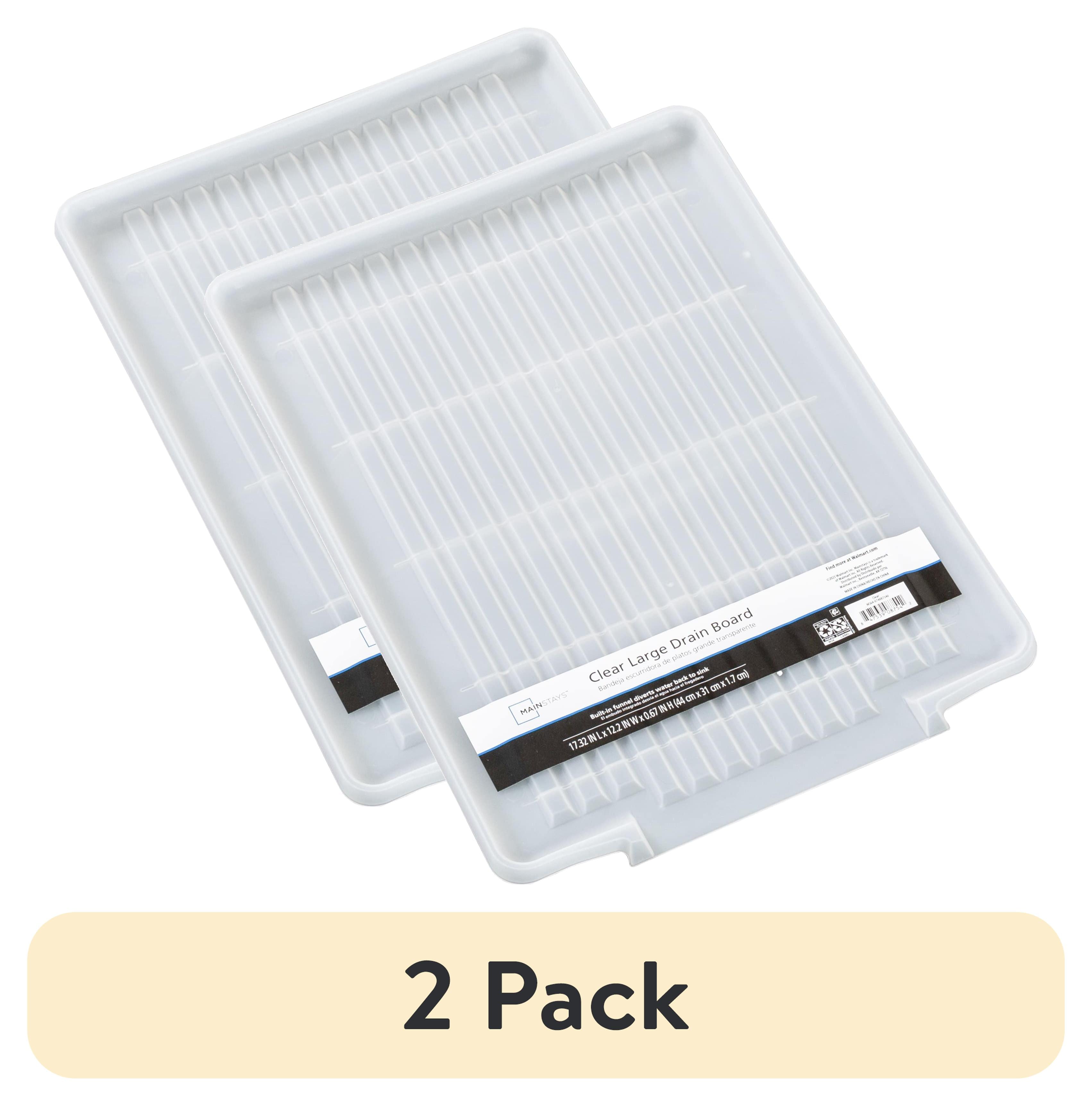 (2 pack) Mainstays Large Clear Plastic Dish Drying Drain Board, Kitchen Sink Dish Drainer Tray for Countertop Drying