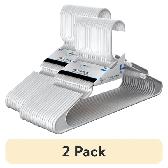 (2 pack) Mainstays Plastic Clothes Hangers, White, 18-Count