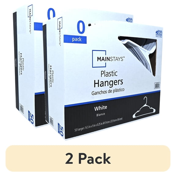 (2 pack) Mainstays Plastic Clothes Hangers, White, 50-Count, Everyday Use