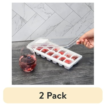 (2 pack) Mainstays Plastic Ice Cube Tray with 14 Ice Cube Molds and Removable Lid, White