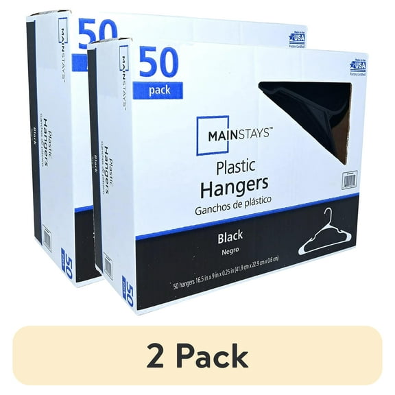 (2 pack) Mainstays Plastic Clothes Hangers, Black, 50-Count, Lightweight & Durable for Everyday Use