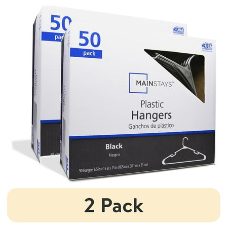 (2 pack) Mainstays Black Plastic Clothes Hangers, 50-Count