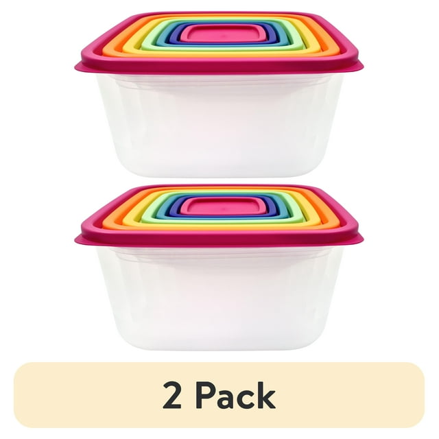 (2 pack) Mainstays Plastic Rainbow Food Storage Set, Multi Color, 14 Count, Best Used for Leftover Storage and Reheating