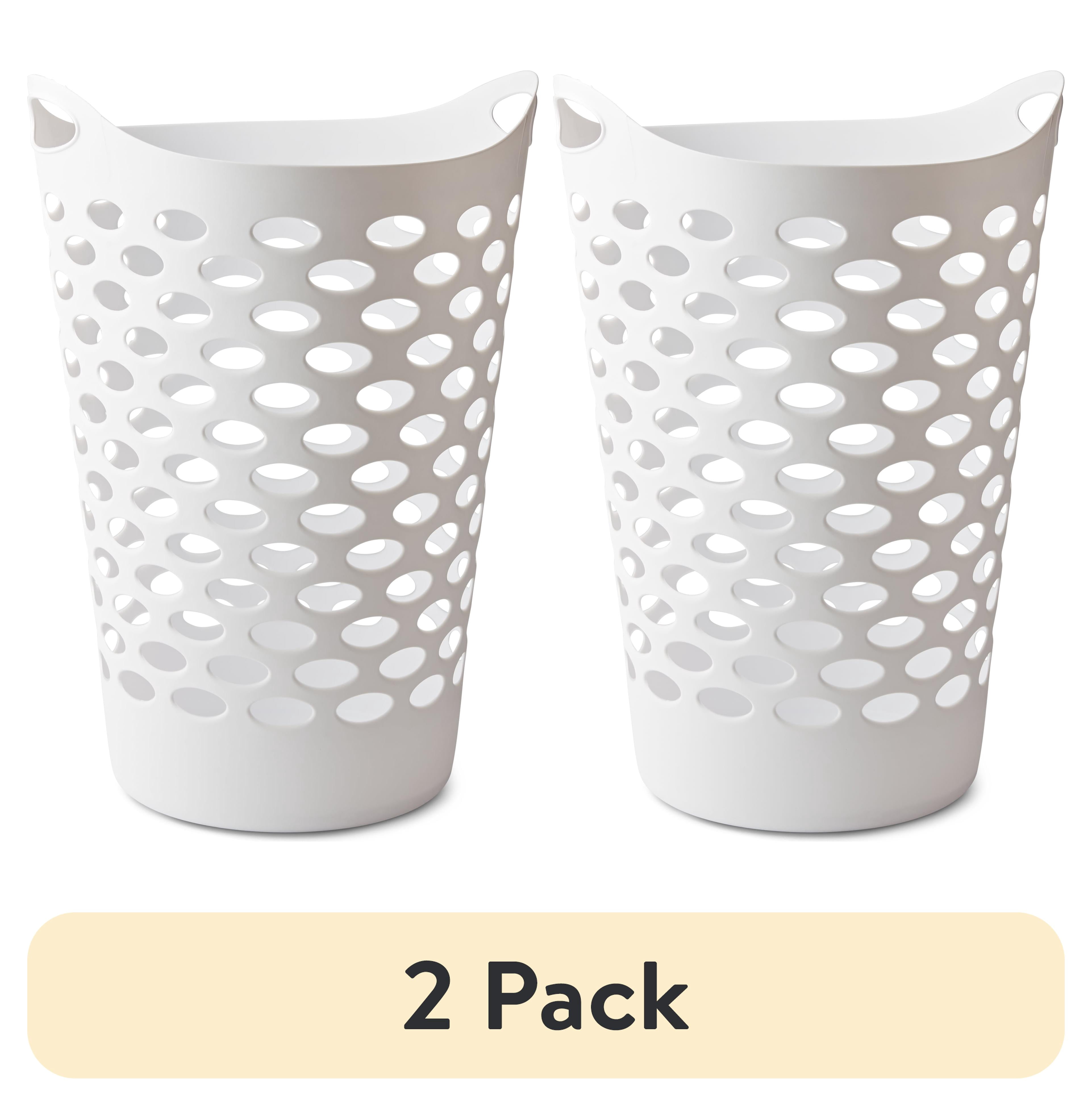 (2 pack) Mainstays Flexible Round Laundry Hamper, White Plastic