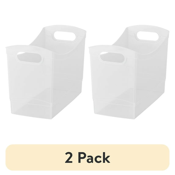 (2 pack) Mainstays 12 Qt Clear Plastic Storage Bin Organizer with Carrying Handles, Narrow Rectangular Utility Container for Pantry, Closet, Cabinet and Shelf Storage